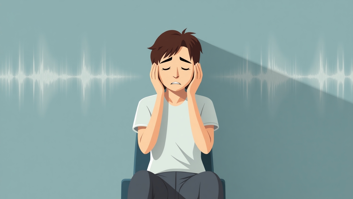男子坐在椅子上，陷入耳鳴之中