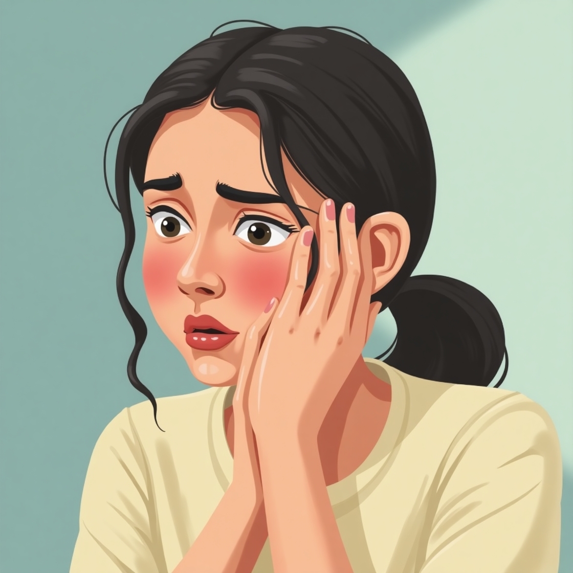 女子因為耳鳴而感到不舒服