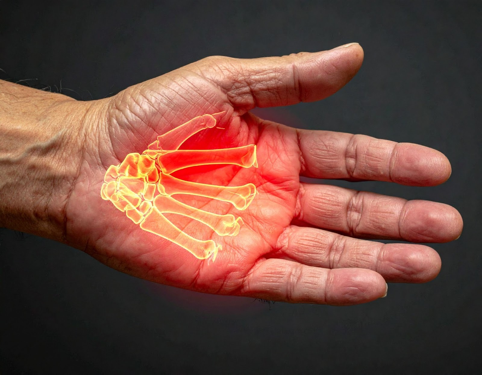 手掌特寫畫面，對比腕隧道症候群症狀